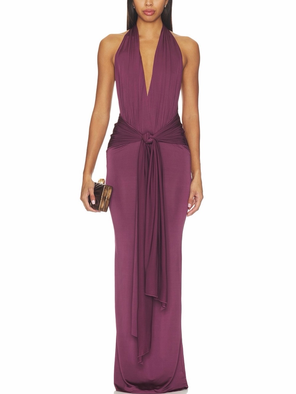 Lovers + Friends Deep V Halter Maxi Dress in Plum